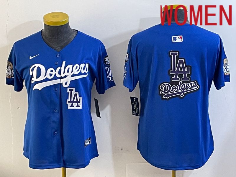 Women Los Angeles Dodgers blank 2024 World series patch blue jersey 202411201